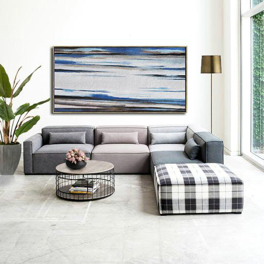 Large Abstract Art,Hand Painted Panoramic Abstract Painting,Artwork For Sale,White,Blue,Brown.etc